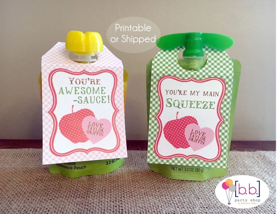 Applesauce Pouch Valentine's Day Tag Label- Printable or Shipped | Etsy (US)