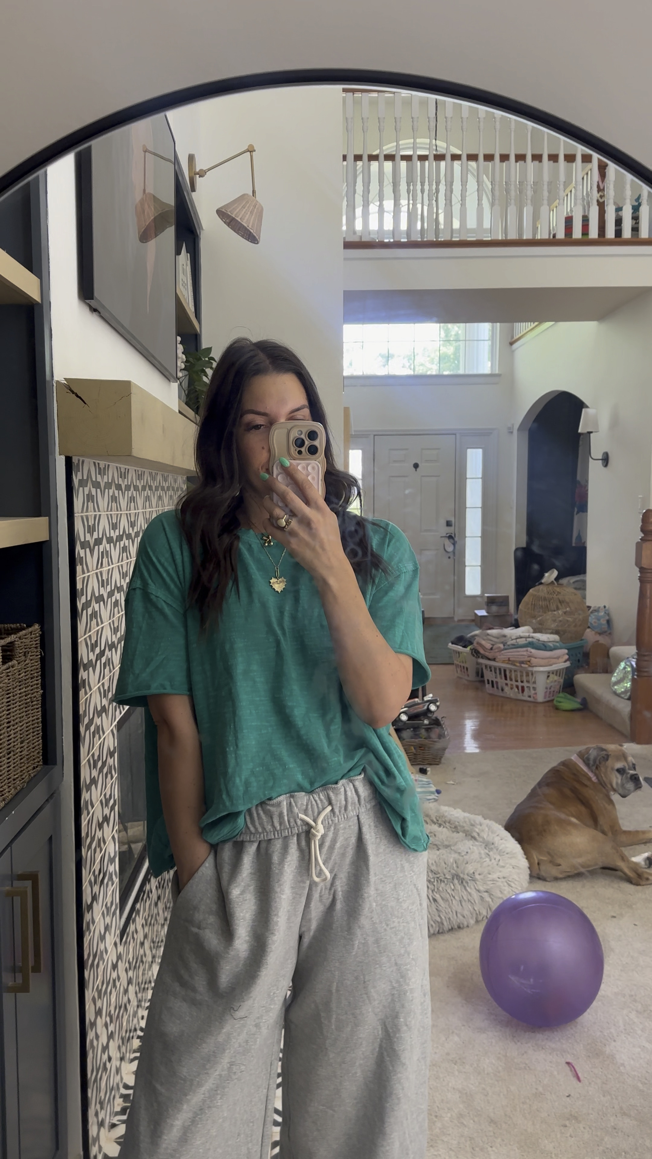 THESE SHIRTS 🤝🏼 THESE PANTS 

They run a tad oversized— I wear a medium in both! 

I’m 5’7” and size 6/8!
SO COMFY & the shirts are also cute with leggings & great for BF!