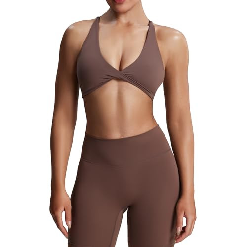 Aoxjox Women's Workout Sports Bras Fitness Metamorph Sienna Twist Bra Yoga Crop Tank (Fudge Coffee, Small) | Amazon (US)