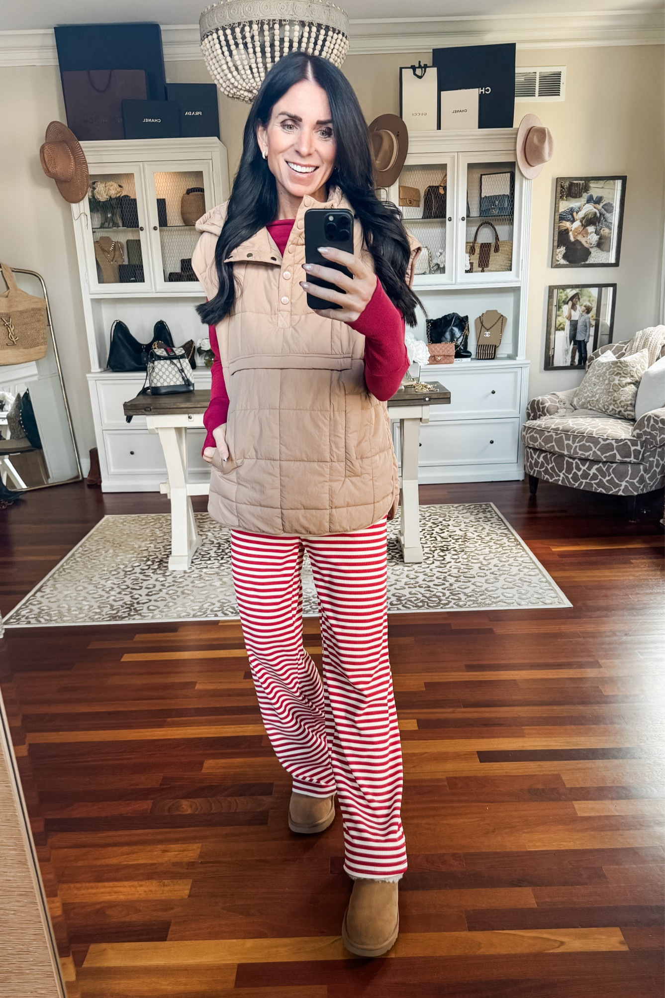 Small top and pants
Medium vest 

#LTKHoliday #LTKFindsUnder50 #LTKStyleTip