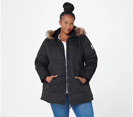 Arctic Expedition Quilted Zip Front Down Coat with Hood | QVC