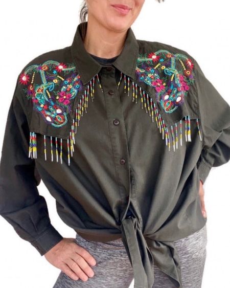 Finding true #vintage in a #PlusSize can be challenging, so this #WesternBlouse with #embroidery and  #fringe is a rare bird indeed! Currently 15% off - size 3X 

#LTKFind #LTKsalealert #LTKunder50