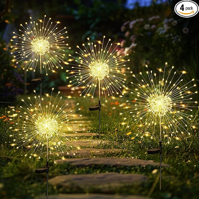 GIGALUMI Garden Decor Outdoor Lights 120LED 4Pack, Solar Garden Lights Outside Fairy Firework Dec... | Amazon (US)