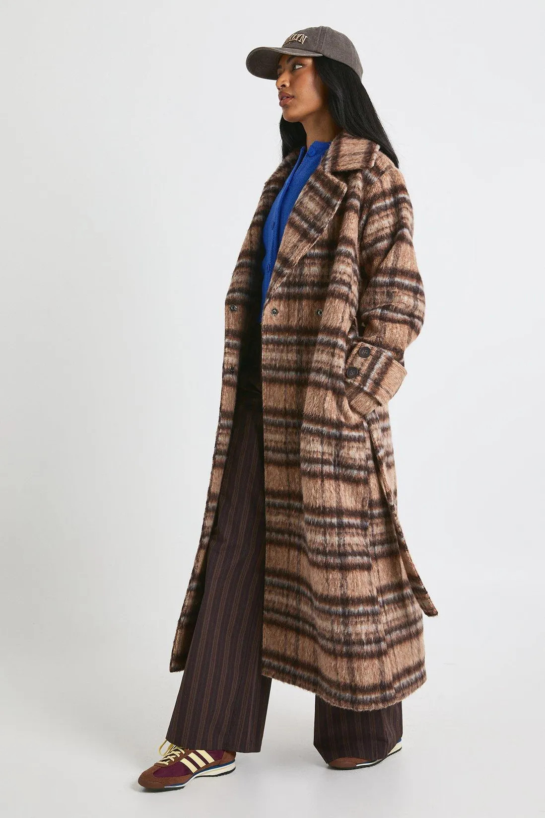 Check Belted Wool Look Coat | Boohoo.com (UK & IE)