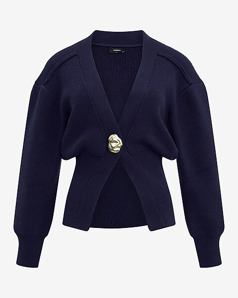 Gold Button V-Neck Banded Cardigan | Express