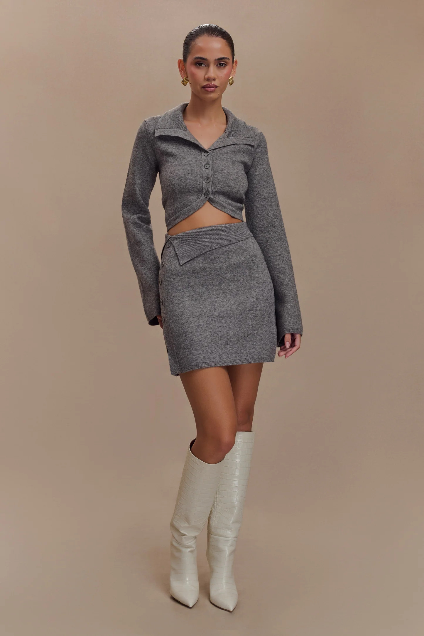 Annabelle Knit Mini Skirt - Charcoal | Meshki UK