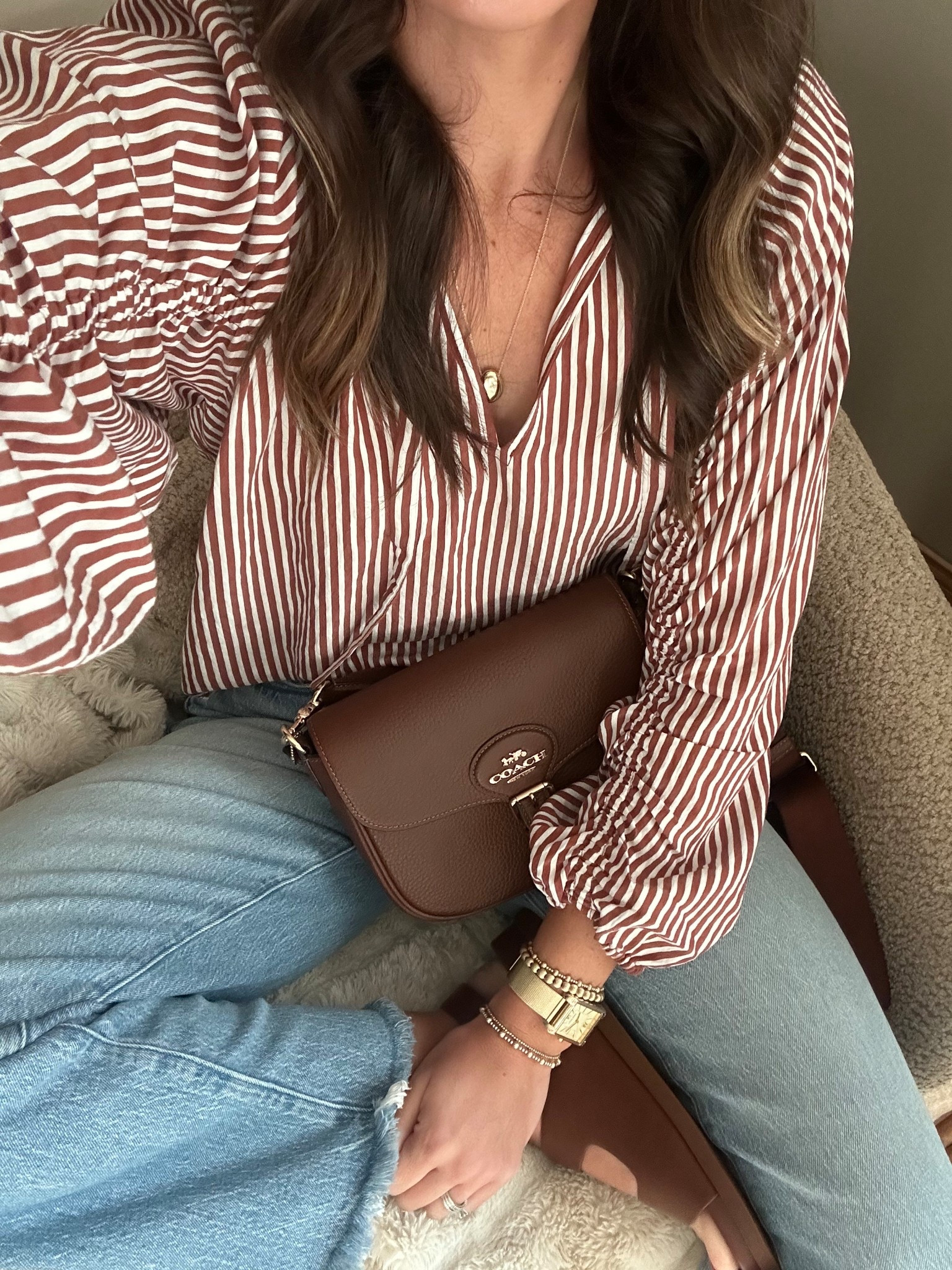 Today’s outfit 

Top - small
Jeans - size down, I’m in a 25 tall