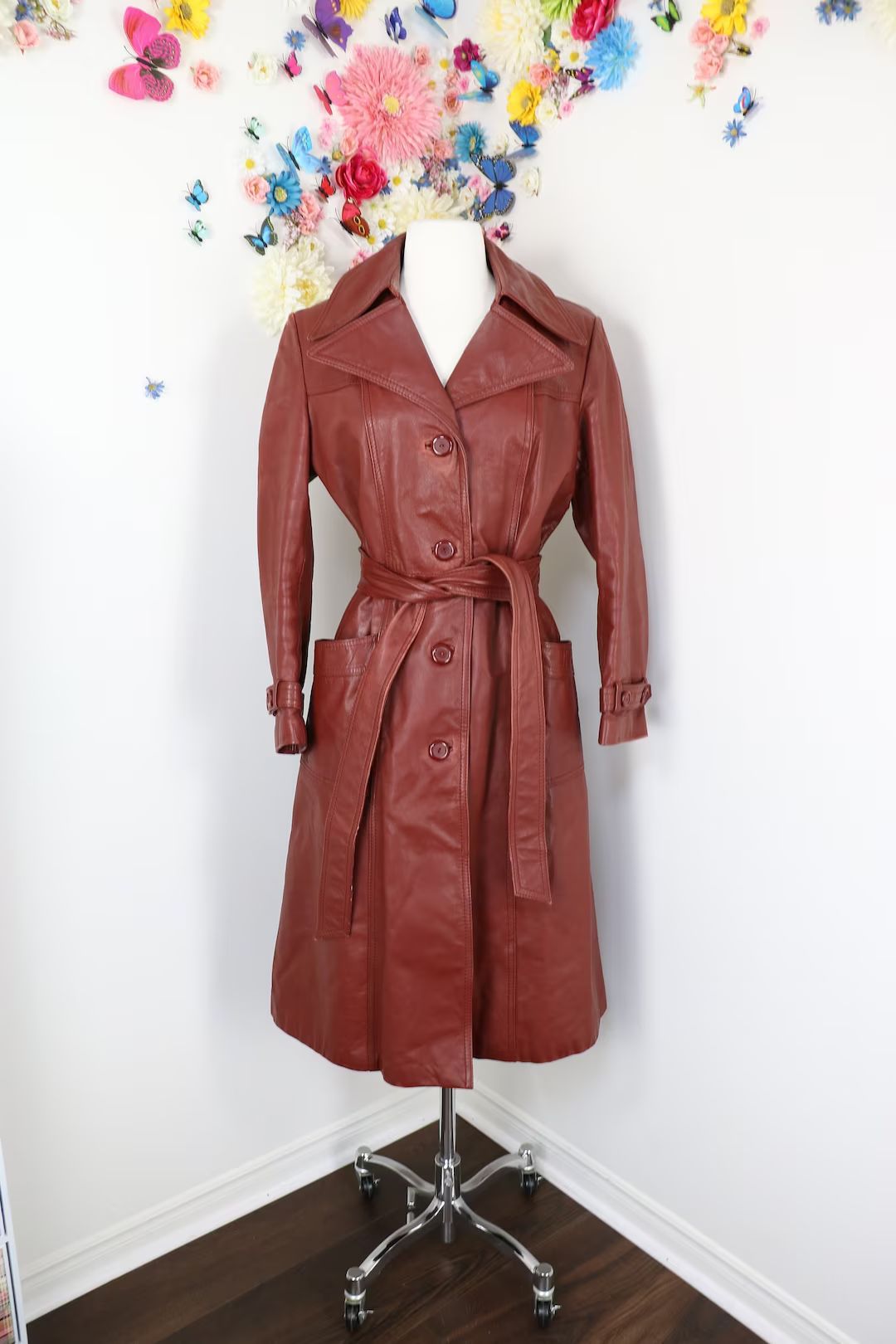 70s Burgundy Leather Trench Coat With Belt  1970s Vintage - Etsy Canada | Etsy (CAD)