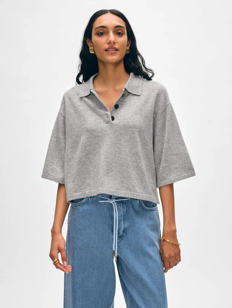 Cashmere Cropped Polo | White and Warren
