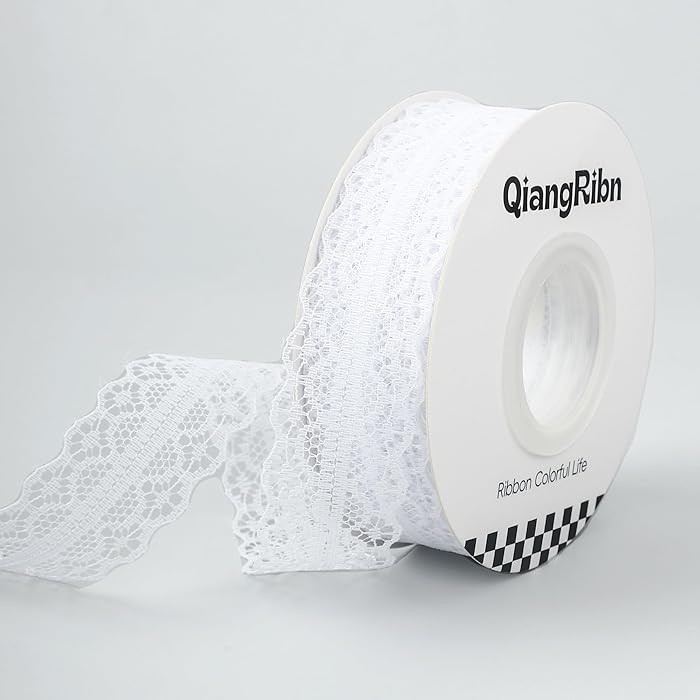QIANGRIBN 25 Yards Lace Ribbon, 1.2 Inch White Lace Trim Ribbon Vintage for Gift Wrapping DIY Sew... | Amazon (US)