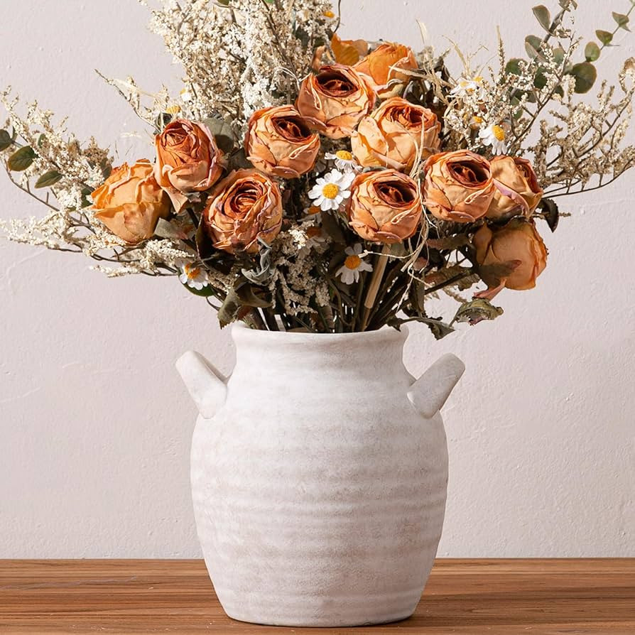 Ceramic Flower Vase Home Decor - Farmhouse Table Vases with Handle Living Room Decoration Vintage... | Amazon (US)