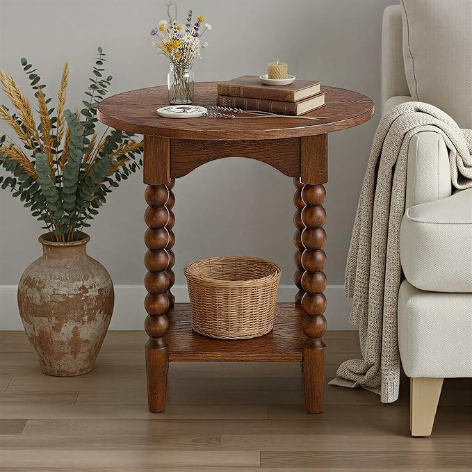 Pembroke 22” Round Cottage End Table with Spindle Legs, Lower Shelf Storage & Levelers, Rustic ... | Amazon (US)