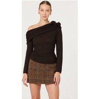 ASTR the Label | Fenia Off Shoulder Rosette Detail Sweater in Dark brown | Size XS | ASTR The Label (US)