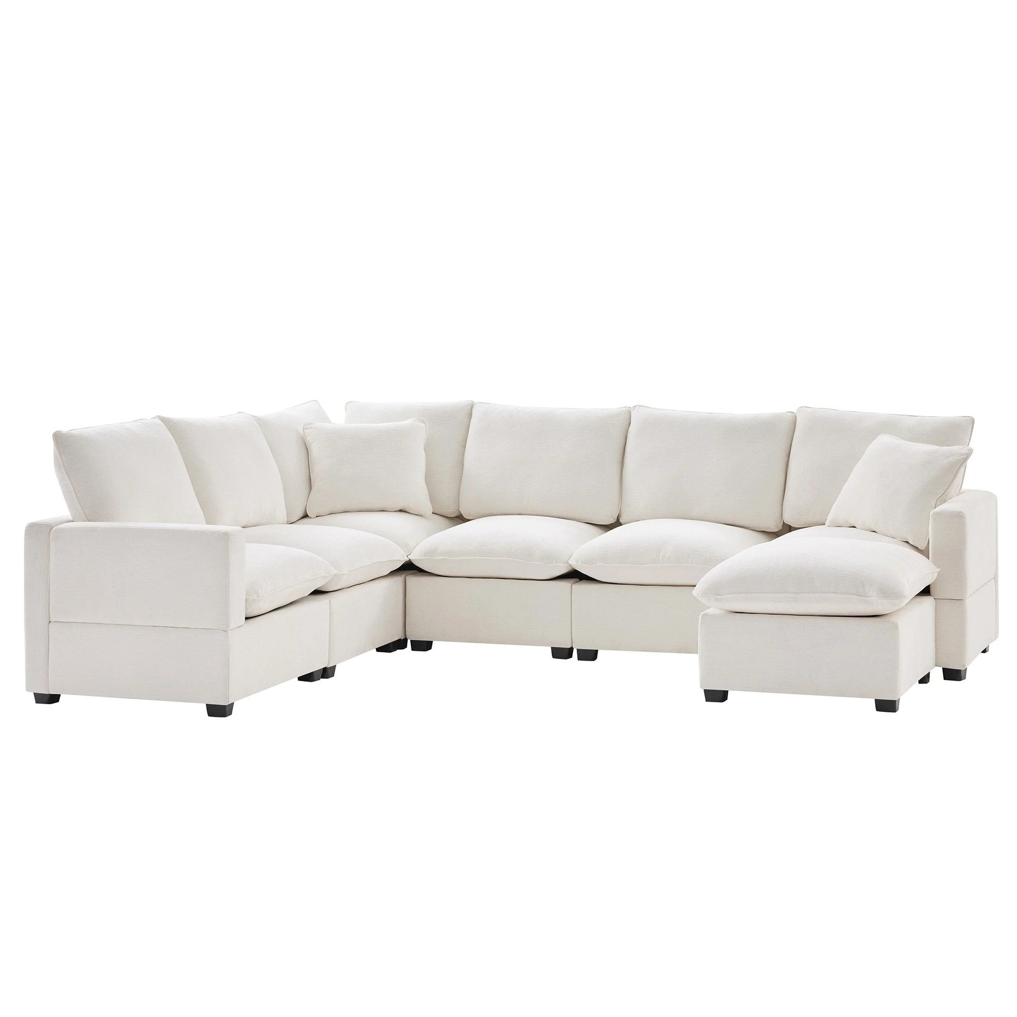 Modern U-Shape Modular Sofa, 7 Seat Chenille Sectional Couch Set With 2 Pillows Included, Freely Combinable Indoor Funiture For Living Room, Apartment, Office by Couch.com White | Casual Chic Boutique