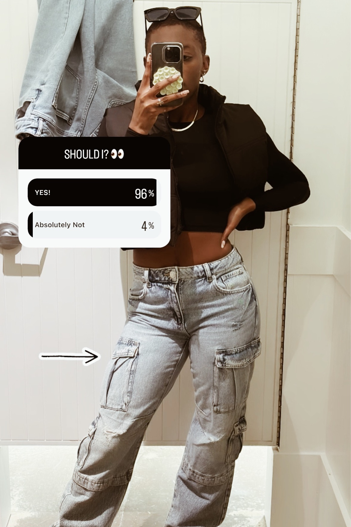 Votes are in! I definitely bought these jean cargos from Garage 🙊 they’re so flattering. I’m usually a size 5 but had to size down to 3 in these. The waist runs a little big. 

#LTKGiftGuide #LTKfindsunder100 #LTKstyletip