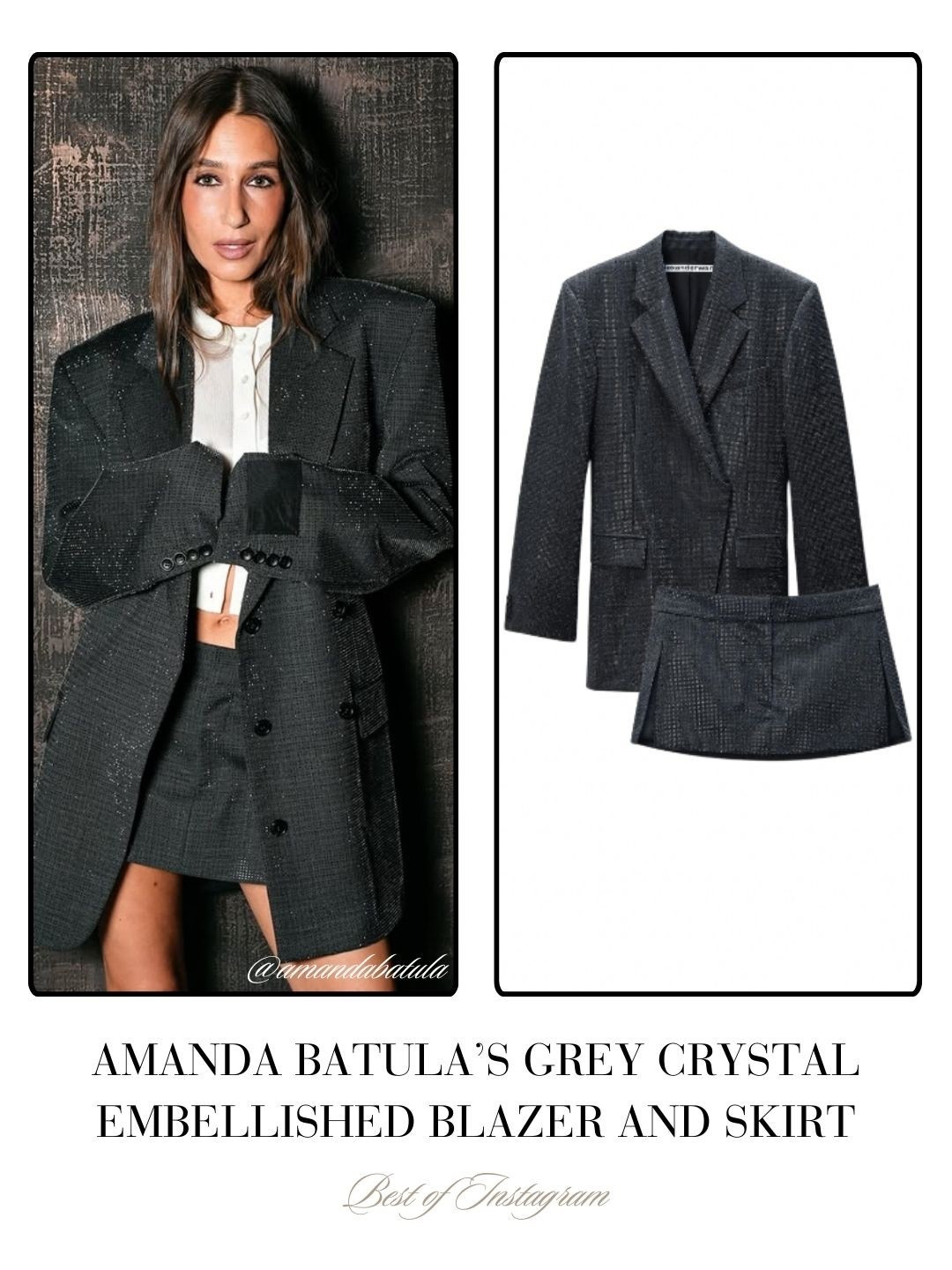 Amanda Batula’s Grey Crystal Embellished Blazer and Skirt // Styled by @danielleandalix 📸 + ID = @amandabatula 
