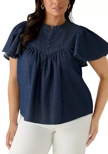 Plus Size Flutter Sleeve Peasant Blouse | Belk