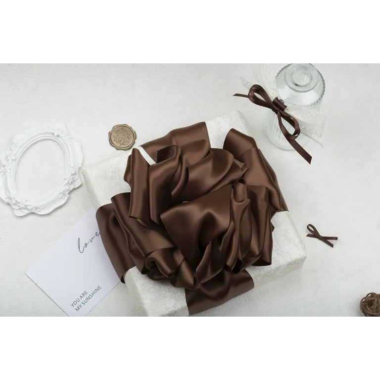 Joycrosso Brown Ribbon 2 Inch Wide Thick Fabric Ribbon, 50 Yards Double Faced Satin for Gift Wrap... | Walmart (US)