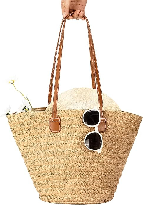 Herald Large Handmade Straw Purses for Women, Summer Beach Natural Weaving Chic Woven Tote Handba... | Amazon (US)