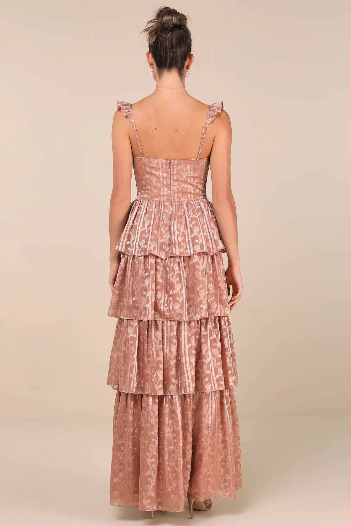 Stunning Glory Dusty Pink Floral Jacquard Tiered Maxi Dress | Lulus