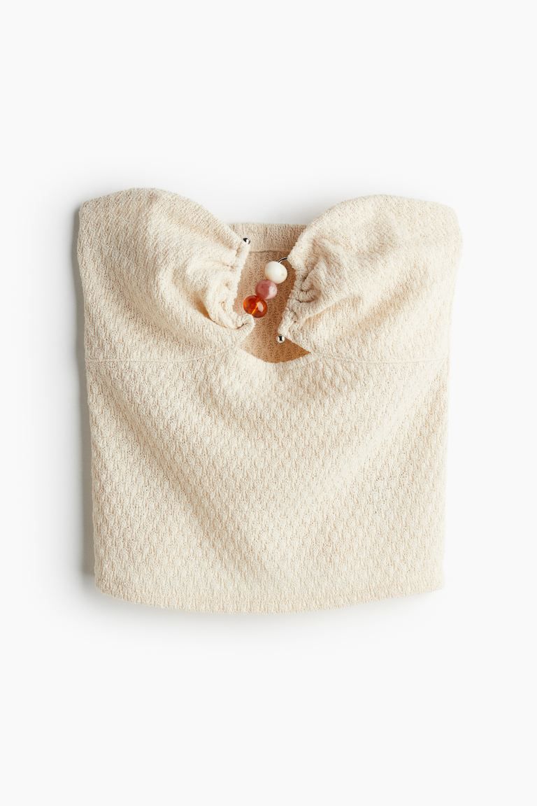 Bead-detail textured-knit tube top - Light beige - Ladies | H&M GB | H&M (UK, MY, IN, SG, PH, TW, HK)