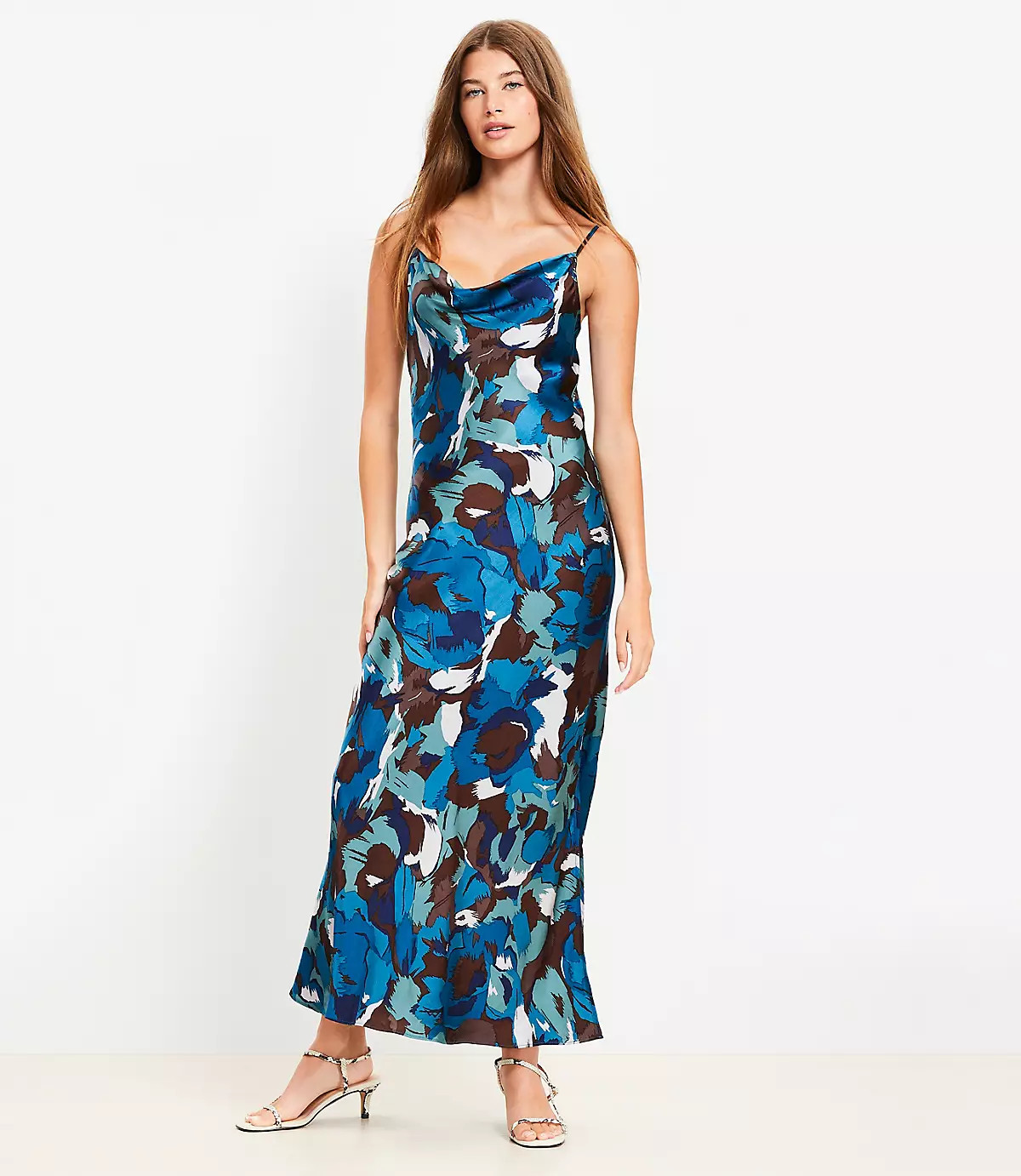 Brushstroke Cowl Midi Slip Dress | LOFT