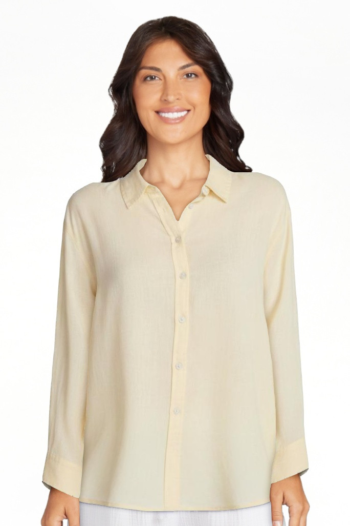 Time and Tru Women's Linen Blend Button Front Cropped Top with Long Sleeves, Sizes XS-XXXL | Walmart (US)