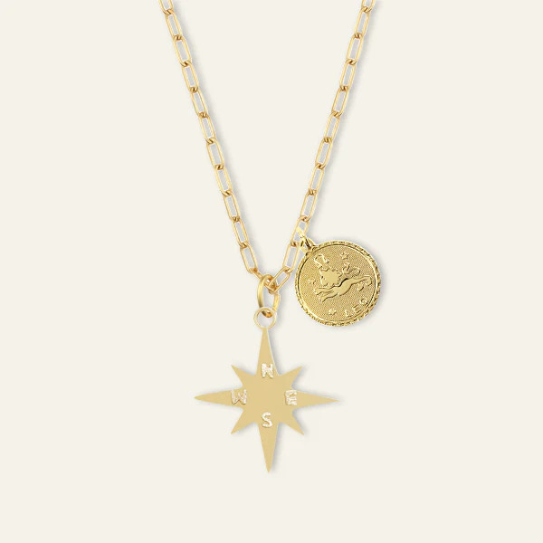 Personalized Star Compass Necklace with Zodiac Charm | HART