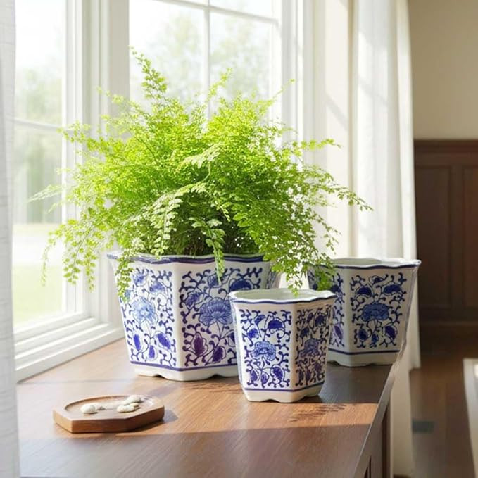 Galt International Blue & White Floral Porcelain Ceramic Decorative Flower Pot 8"/6"/4.5" Garden ... | Amazon (US)