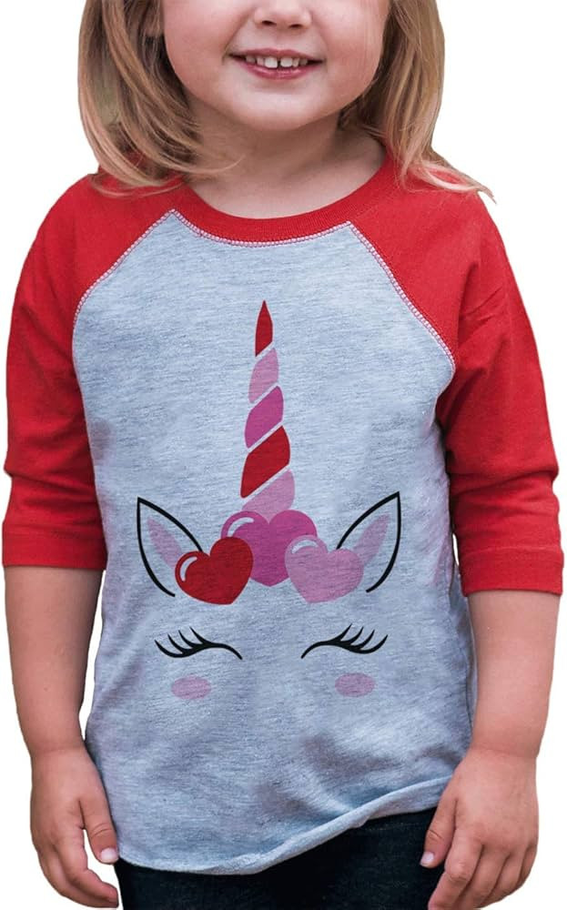 7 ate 9 Apparel Girl's Valentine's Day Unicorn Red Baseball Shirt T-Shirt | Amazon (US)