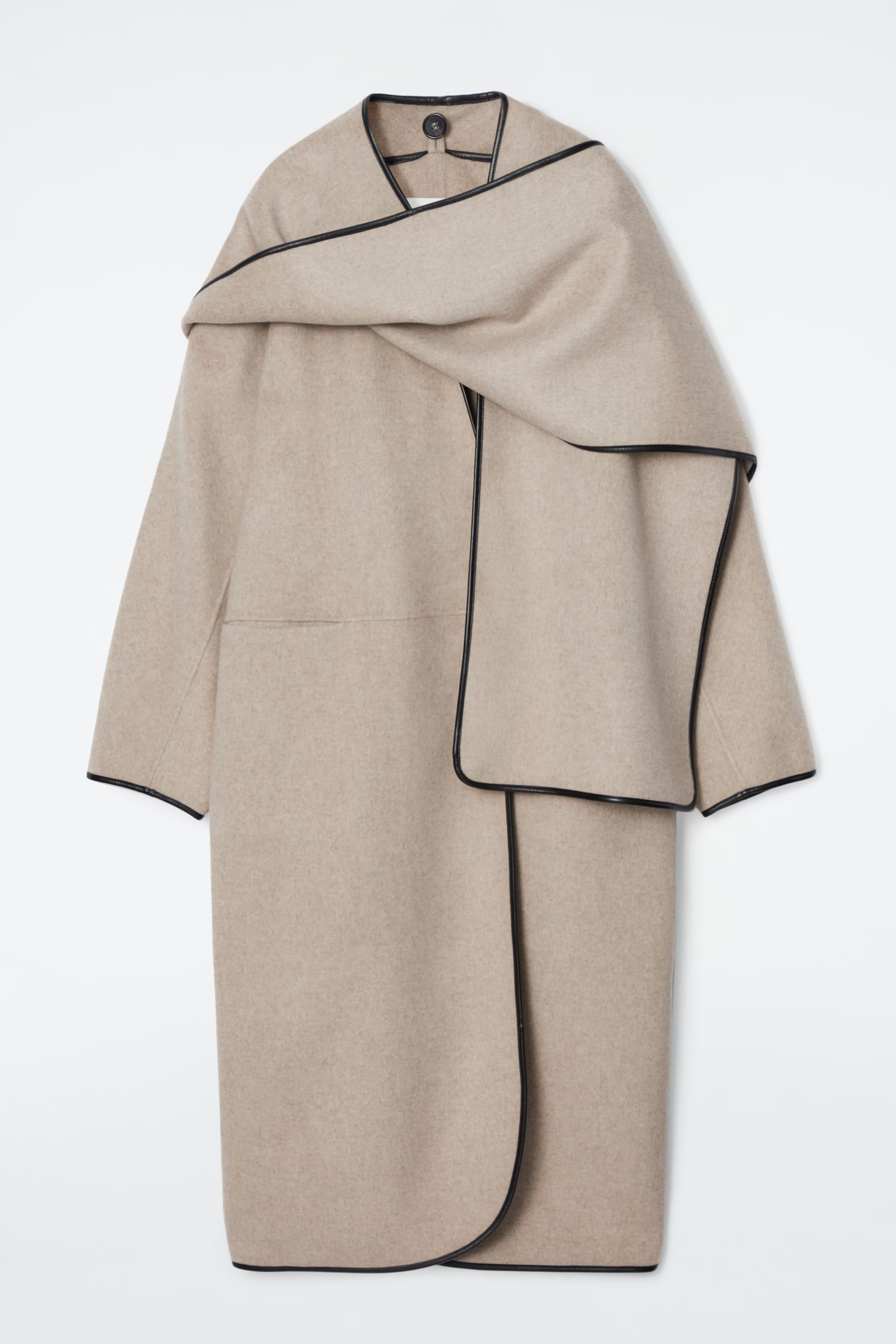 LEATHER-TRIMMED WOOL SCARF COAT - BEIGE | COS (EU)
