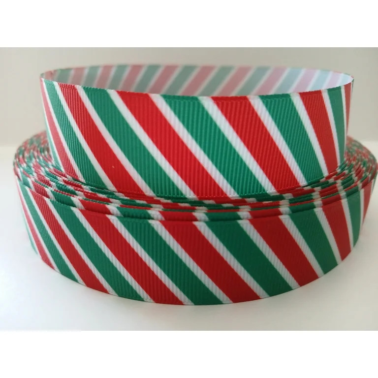 Grosgrain Ribbon Printed Christmas Diagonal Red Green White Stripes 3 Yards 1 Inch Wide | Walmart (US)