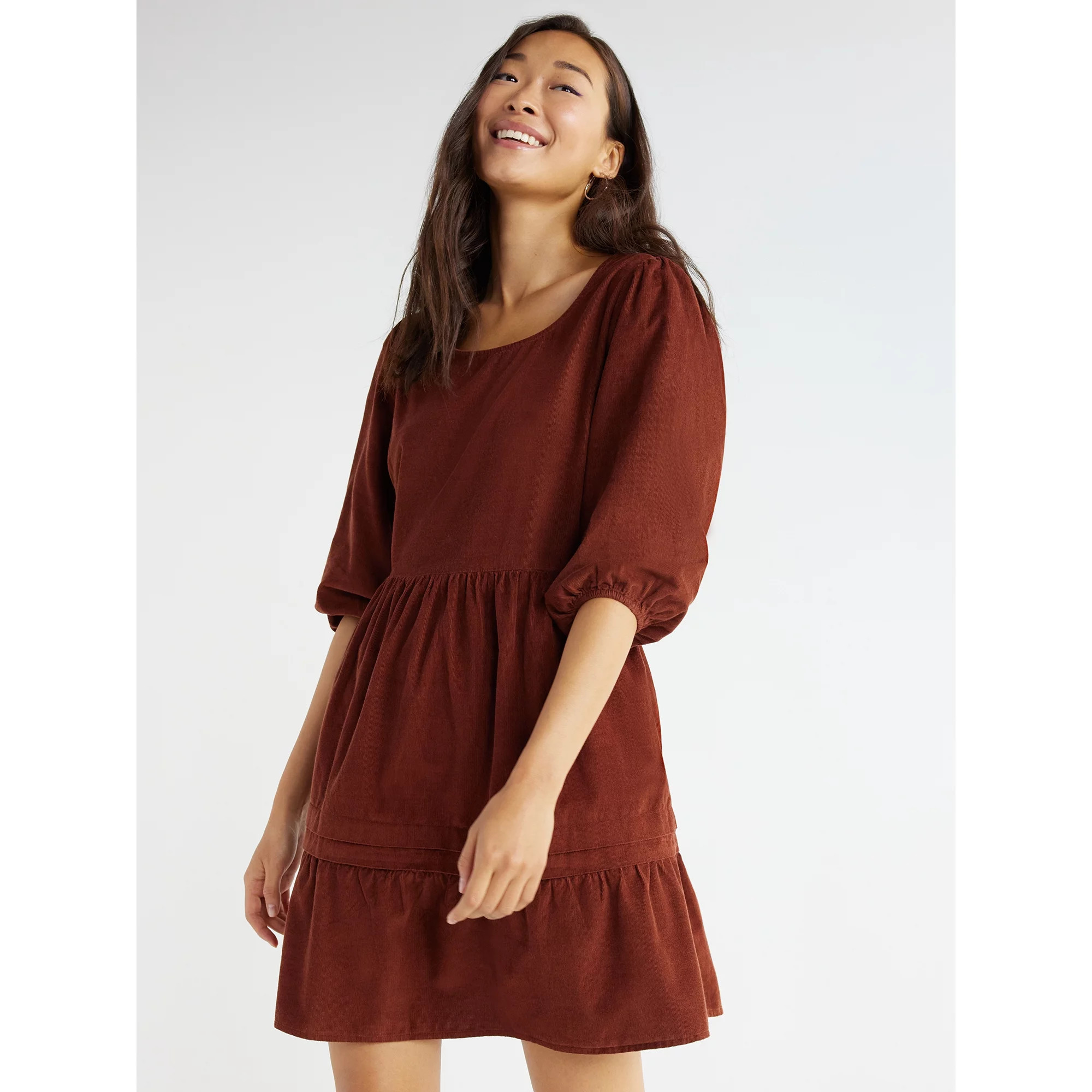 Time and Tru Women's Corduroy Dress with 3/4-Length Sleeves, Sizes XS-XXXL Walmart Fashion Plus Size | Walmart (US)