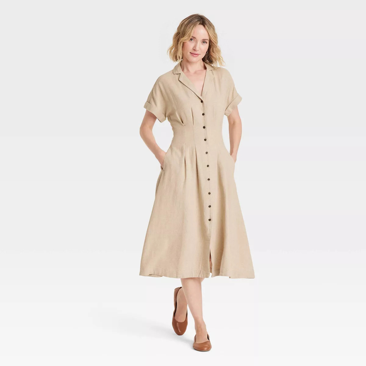 Women's Short Sleeve Button-Front Linen Midi Shirtdress - Universal Thread™ | Target
