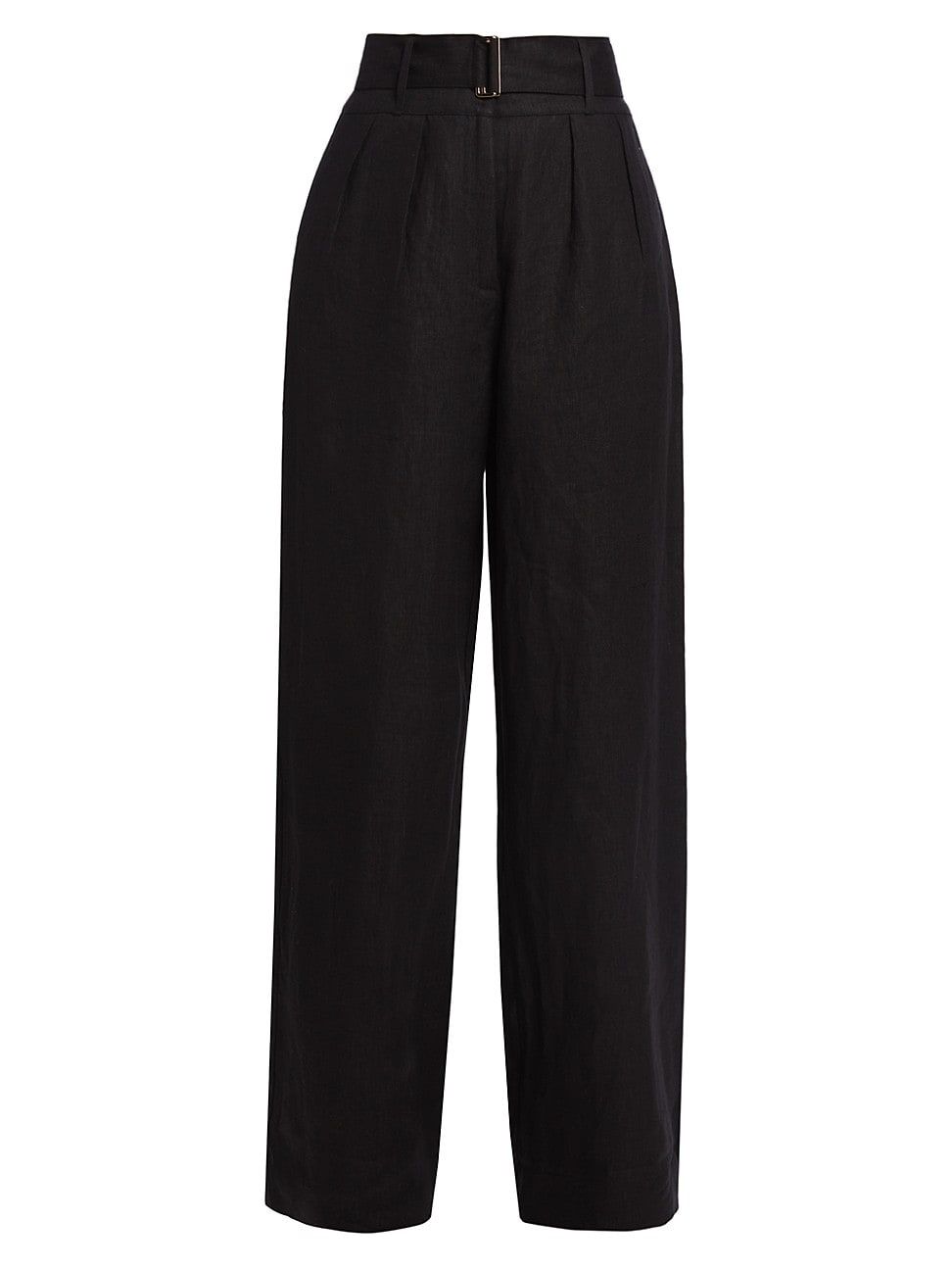 Women's Alina Belted Pleated Linen Wide-Leg Pants - Black - Size 12 - Black - Size 12 | Saks Fifth Avenue