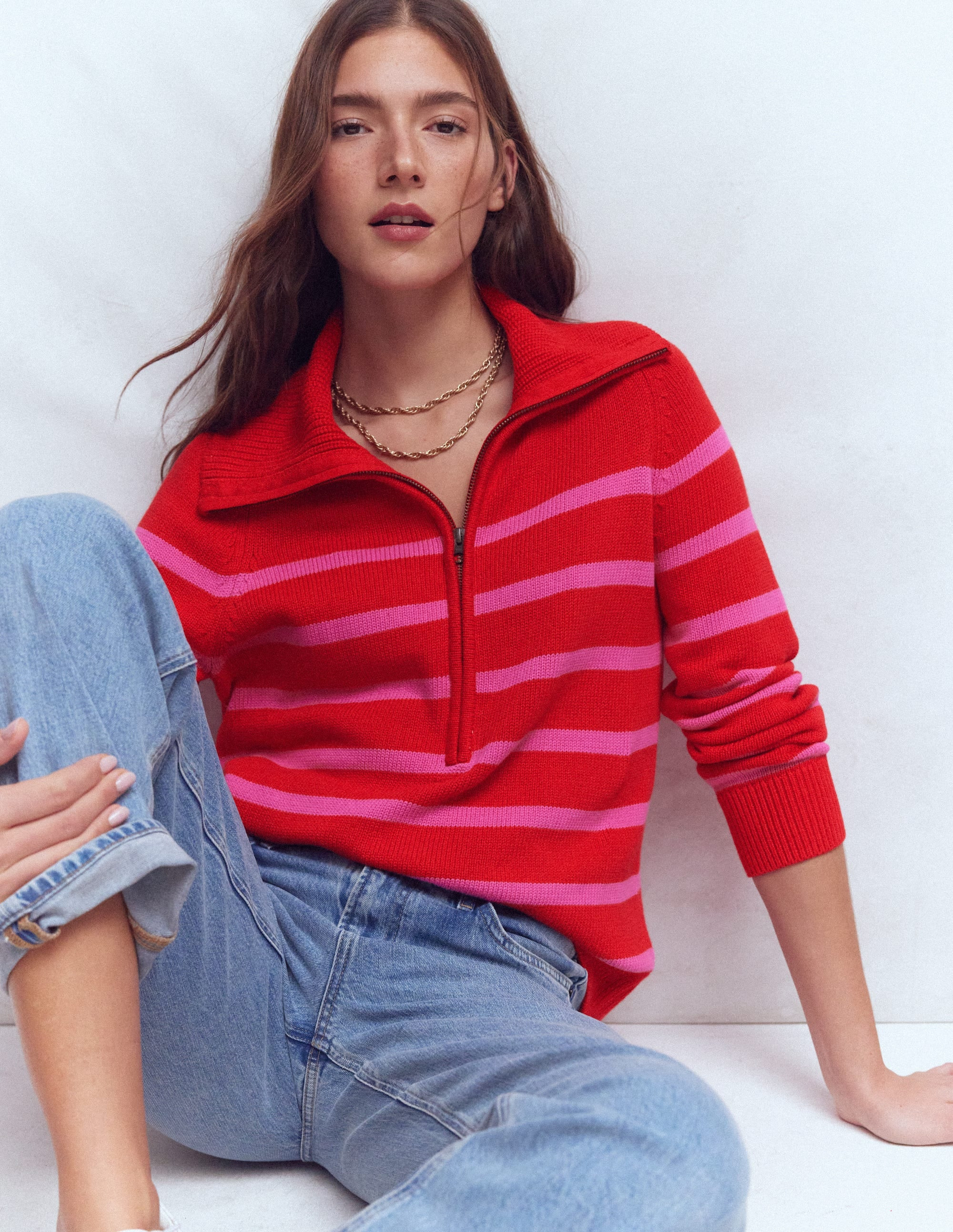 Lucy Half-zip Sweater-Pink/ Red | Boden (US)