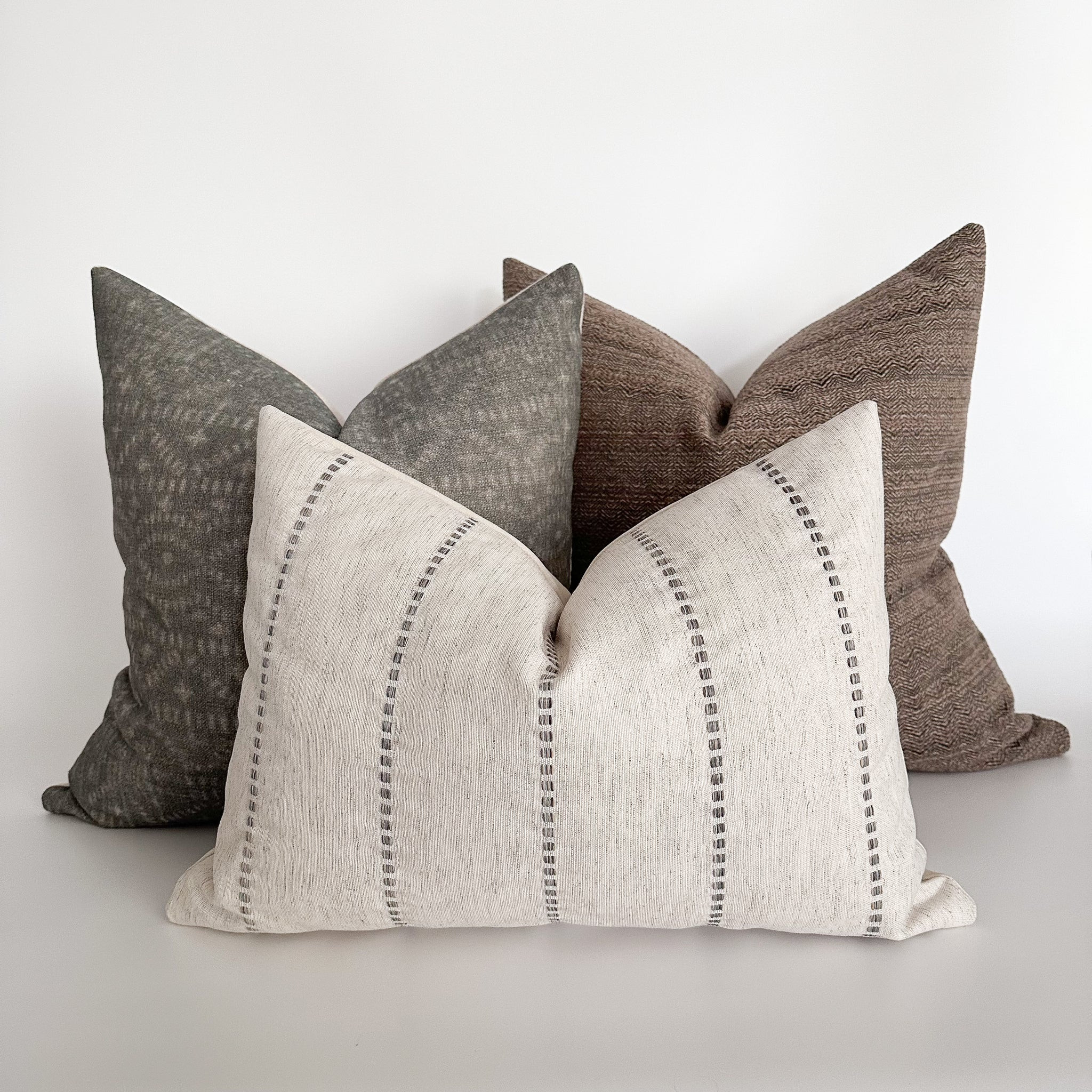 Embroidered Stripe | Gray Pillow Cover | Hackner Home (US)