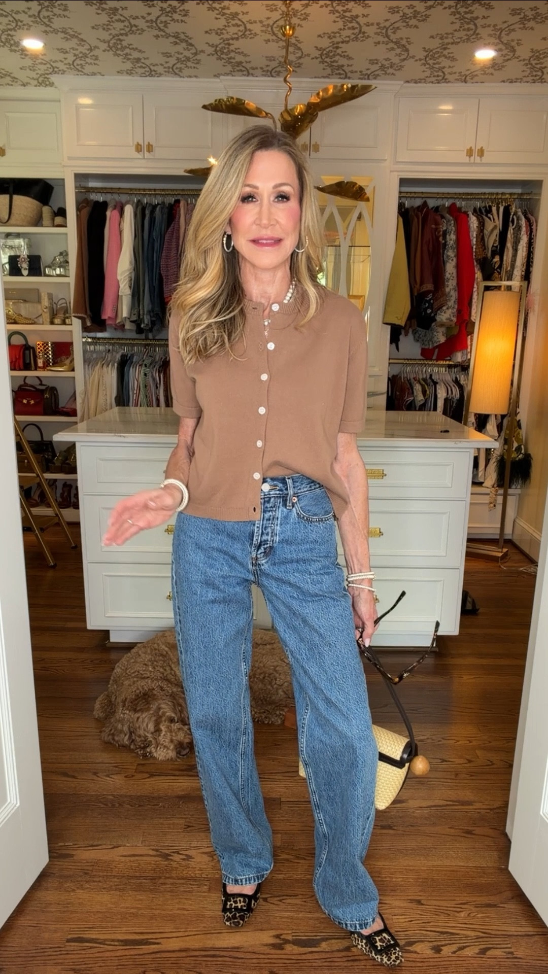 Cute neutrals for spring.  Still Here jesbs paired with a tan short sleeve cardigan, leopard kitten heels and a rattan bag!


#LTKootd #LTKSeasonal #LTKOver40