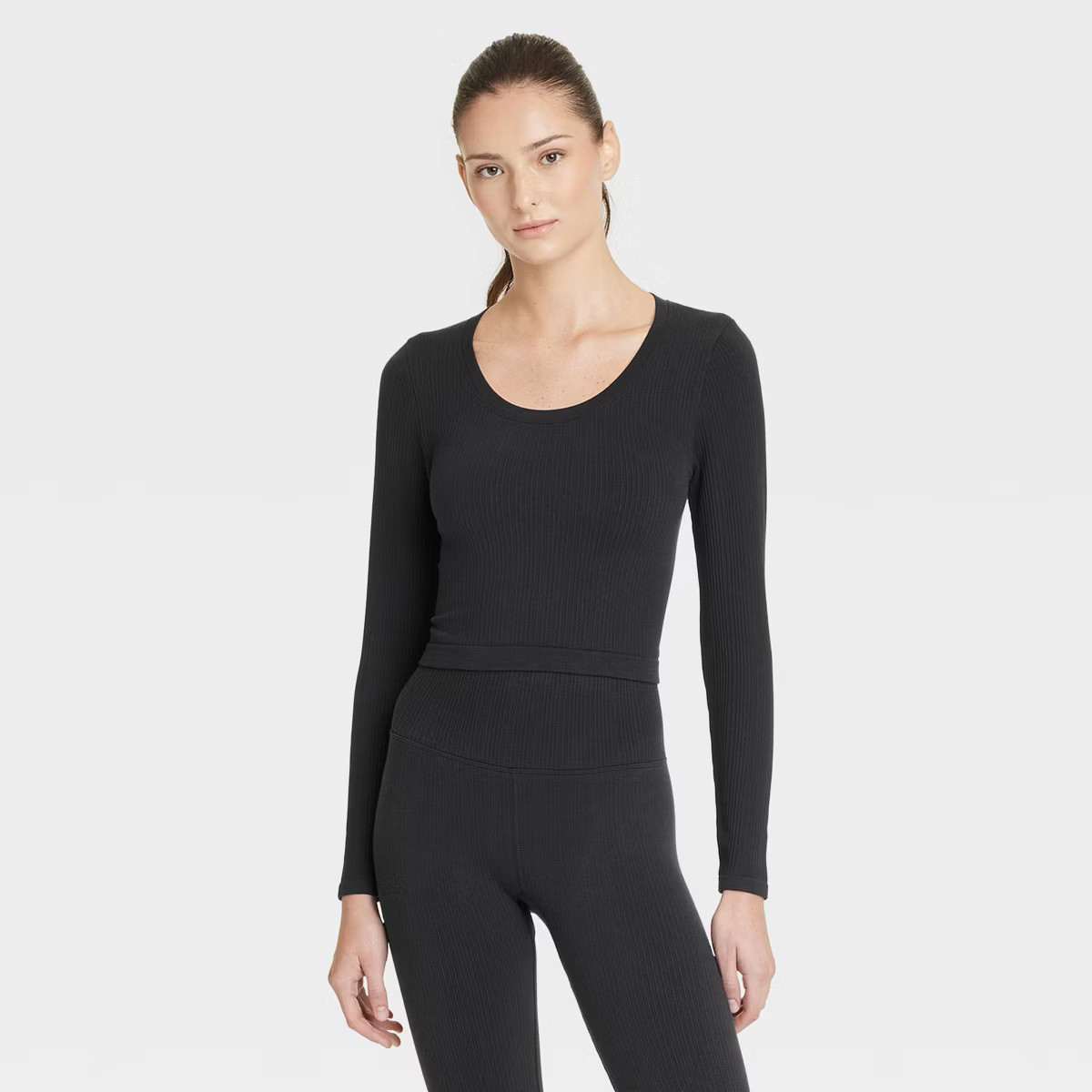 Women's Seamless Ribbed Cropped Long Sleeve Top - All In Motion™ | Target