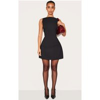 Petite Black Woven Open Back Mini Dress | PrettyLittleThing US