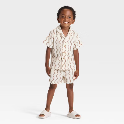 Grayson Mini Toddler Boys' Button Down Short Sleeve Shirt and Shorts Set - Brown 12M | Target