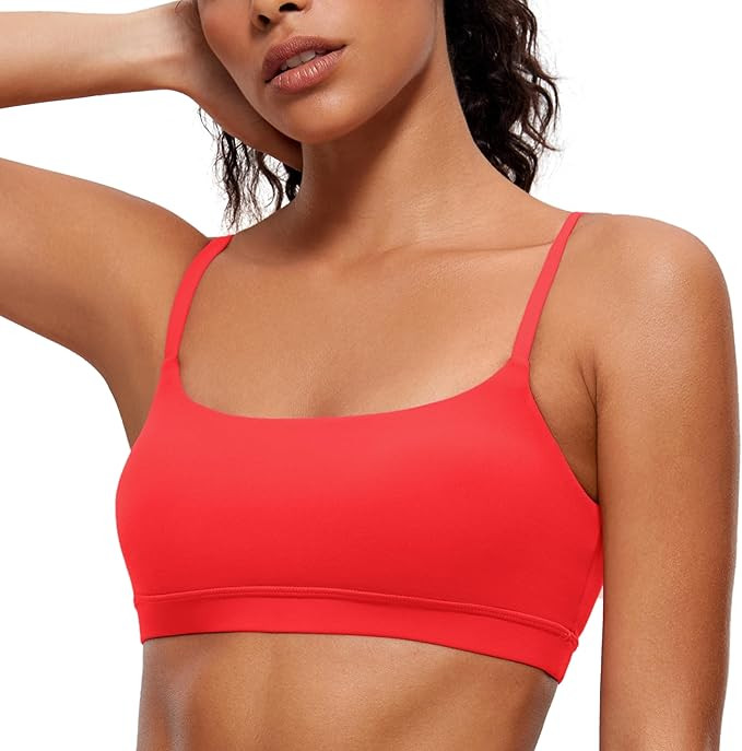 CRZ YOGA Womens Butterluxe Adjustable Spaghetti Strap Sports Bra - Scoop Neck Wireless Padded Yog... | Amazon (US)