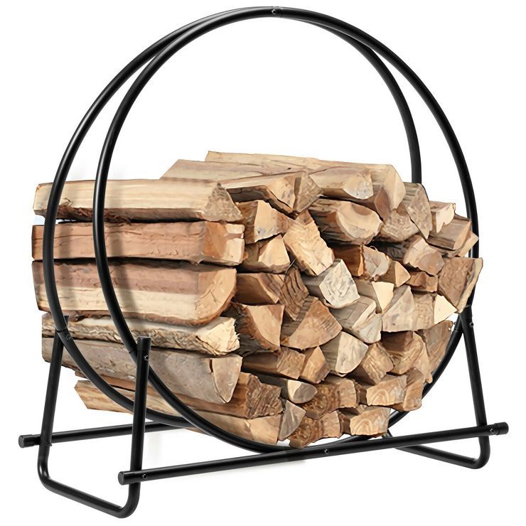 Costway 30'' Tubular Steel Log Hoop Firewood Storage Rack Holder Round Display | Target