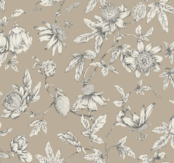 Passion Flower Toile Wallpaper- Linen | York Wallcoverings