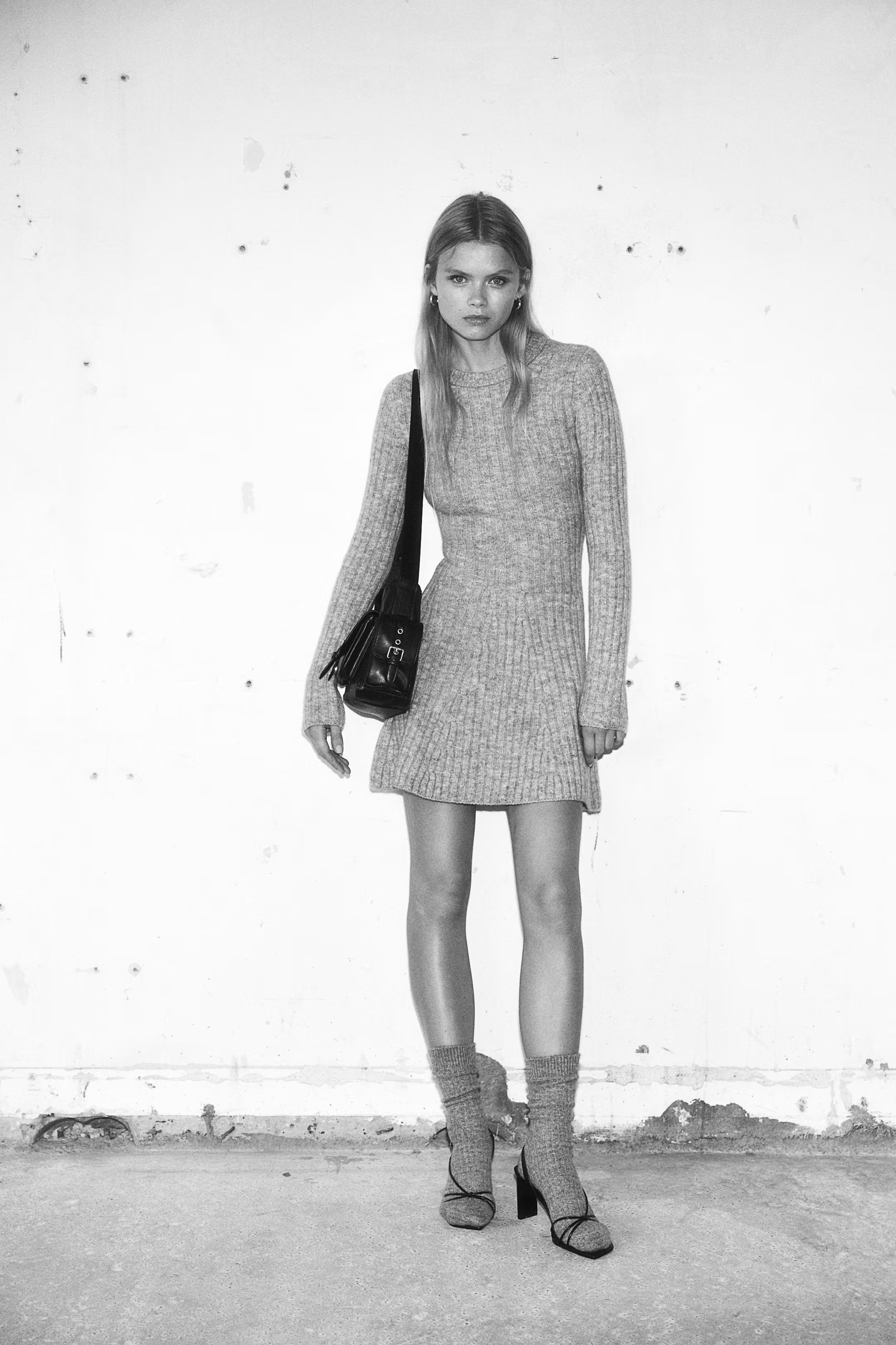 Rib-Knit Dress with Flared Skirt - Gray melange - Ladies | H&M US | H&M (US + CA)