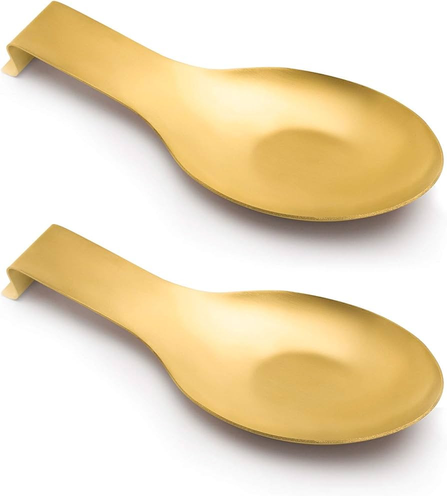 Pretty Jolly Stainless Steel Gold Spoon Rest for Kitchen Counter Cooking Utensil Rest Spoon Ladle... | Amazon (US)