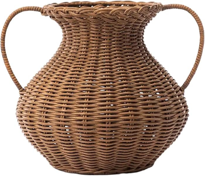 ZYFAB Rattan Vase for Flowers, Rustic Hand Woven Floral Holder with Handle Farmhouse Decor Woven ... | Amazon (US)
