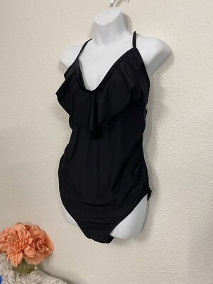 Isabel Maternity Size Large Black Flutter Top One Piece Bathing Suit Swimsuit  | eBay | eBay US