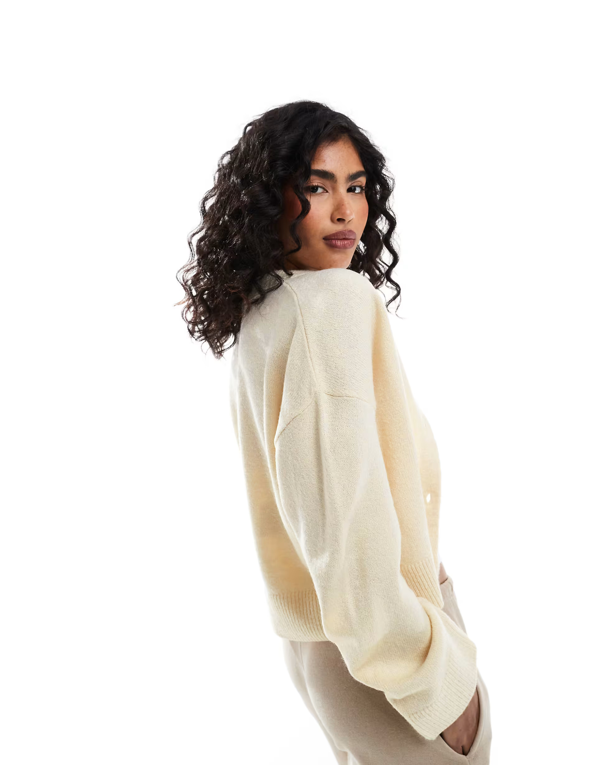 ASOS DESIGN crew neck cardigan in cream | ASOS (Global)