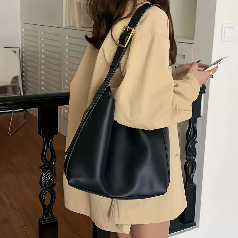 Casual Pu Tote Bag Women Spacious Shoulder Bag Retro Design - Temu Portugal | Temu Affiliate Program